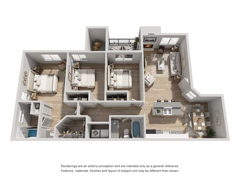 Floor plan for 3 beds, 2 baths, 1112 sqft